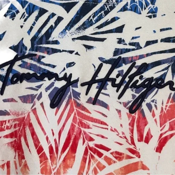 Tommy Hilfiger Red White Blue Palms Long Sleeved Pullover Sweatshirt - Picture 2 of 10